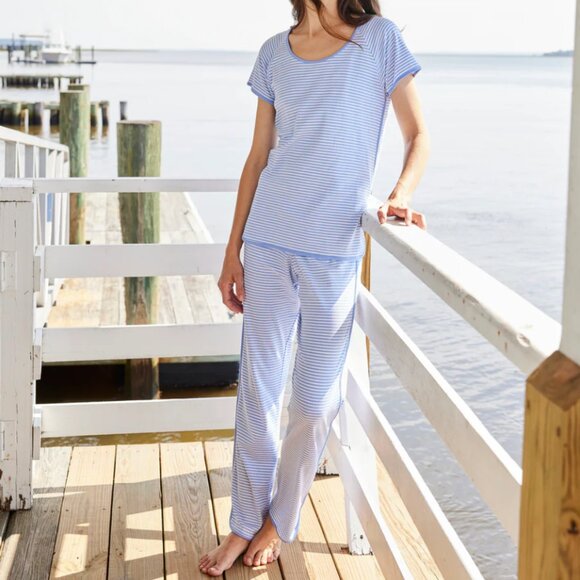 Lake Pajamas Pima Short-Long Set in Green Stripe - Picture 9 of 9